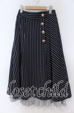 画像1: axes femme / ストライプ柄ミディスカート F ネイビー O-25-12-05-1029-AX-SK-OW-OS