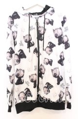 NieR Clothing / ミケ総柄パーカー F ホワイト O-25-12-05-056-PU-TO-YM-ZT1211F