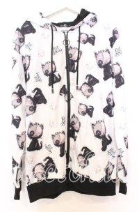 NieR Clothing / ミケ総柄パーカー F ホワイト O-25-12-05-056-PU-TO-YM-ZT1211F