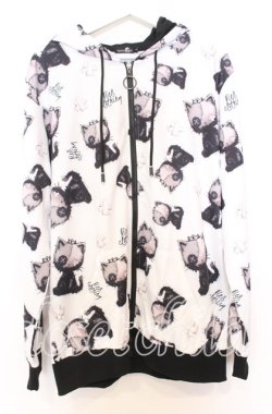 画像1: NieR Clothing / ミケ総柄パーカー F ホワイト O-25-12-05-056-PU-TO-YM-OS