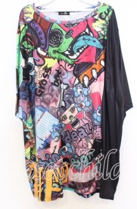 NieR Clothing / バイカラーモンスターBIG Tシャツ  マルチｘブラック O-25-12-05-057-PU-TS-YM-ZT1211F