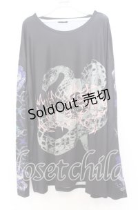 NieR Clothing / スネークプリントワイドカットソー  ブラック O-25-12-05-059-PU-TO-YM-ZT1211F