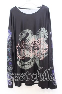 画像1: NieR Clothing / スネークプリントワイドカットソー  ブラック O-25-12-05-059-PU-TO-YM-OS