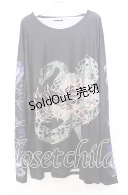 画像1: NieR CLOTHING / スネークプリントワイドカットソー  ブラック O-25-12-05-059-PU-TO-YM-ZT1211F