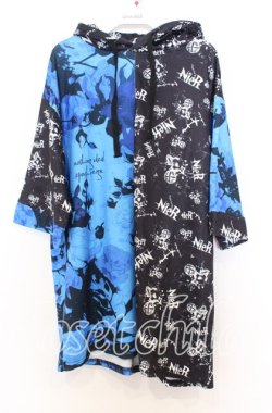 画像1: NieR Clothing / ROSEバイカラー半袖パーカー F ブラックｘブルー O-25-12-05-060-PU-TO-YM-OS
