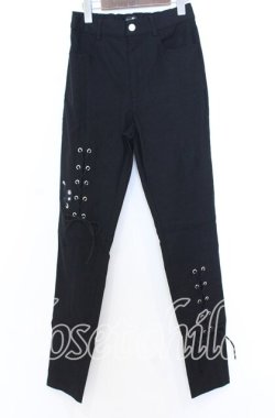 画像1: NieR Clothing / レースアップストレッチパンツ F ブラック O-25-12-05-067-PU-PA-YM-OS