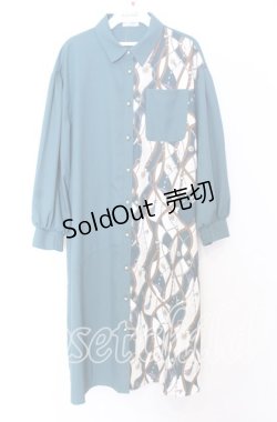 画像1: axes femme / スカーフ切替シャツワンピース  グリーン O-25-12-05-082-AX-OP-IG-OS