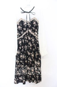 axes femme / ビスチェ切替バラ柄ワンピース Ｍ クロ×アイボリー O-25-12-05-085-AX-OP-IG-OS