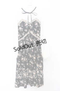 画像1: axes femme / ビスチェ切替バラ柄ワンピース Ｍ クロ×アイボリー O-25-12-05-085-AX-OP-IG-OS