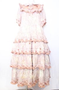 PINK HOUSE / バラ園うさぎプリントパッチワークワンピース  ピンク O-25-12-05-011-LO-OP-IG-OS