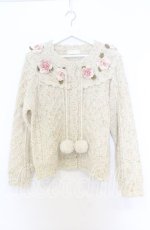 画像1: PINK HOUSE / バラモチーフ付きヨークニットカーディガン  アイボリー O-25-12-05-017-LO-OP-IG-OS (1)