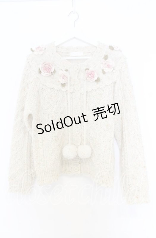 画像1: PINK HOUSE / バラモチーフ付きヨークニットカーディガン  アイボリー O-25-12-05-017-LO-OP-IG-OS (1)