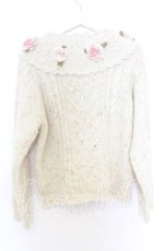 画像4: PINK HOUSE / バラモチーフ付きヨークニットカーディガン  アイボリー O-25-12-05-017-LO-OP-IG-OS (4)