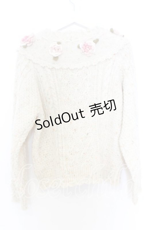 画像4: PINK HOUSE / バラモチーフ付きヨークニットカーディガン  アイボリー O-25-12-05-017-LO-OP-IG-OS (4)