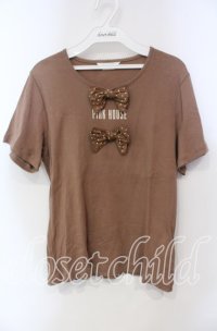 PINK HOUSE / 水玉リボンモチーフ付きカットソー  ショコラ O-25-12-06-024-LO-TO-OW-OS