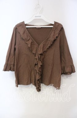 画像1: PINK HOUSE / フロントフリルニットカーディガン M ブラウン O-25-12-06-029-LO-TO-OW-OS