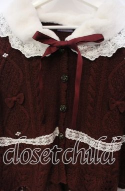 画像2: axes femme kawaii / ファーカラーニットケープ  ワイン O-25-12-06-058-AX-TO-IG-OS