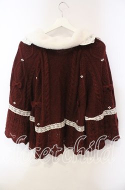 画像3: axes femme kawaii / ファーカラーニットケープ  ワイン O-25-12-06-058-AX-TO-IG-OS