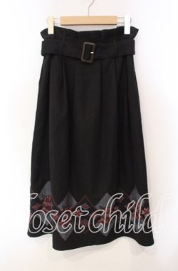 画像1: axes femme / ステッチ刺繍起毛スカート  クロ O-25-12-06-064-AX-SK-IG-OS