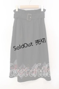 画像1: axes femme / ステッチ刺繍起毛スカート  クロ O-25-12-06-064-AX-SK-IG-OS