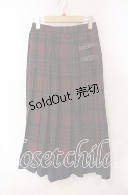 画像1: axes femme / プリーツチェックロングスカート  アカ O-25-12-06-066-AX-SK-IG-ZT518