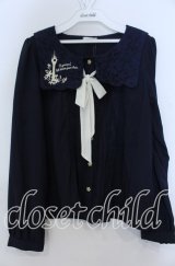 axes femme POETIQUE / Disneyラプンツェル/スカラップ襟刺繍ブラウス Ｍ ネイビー O-25-12-07-051-AX-BL-IG-OS