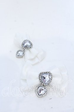 画像1: DearMyLove / キラキラハートビジューレース2個セットリボンクリップ  シロ O-25-12-07-074-EL-AC-OW-OS