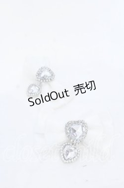 画像1: DearMyLove / キラキラハートビジューレース2個セットリボンクリップ  シロ O-25-12-07-074-EL-AC-OW-OS