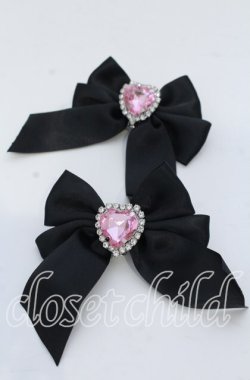 画像1: DearMyLove / シューズ用ビジューリボンクリップ  クロ×ピンク O-25-12-07-075-EL-ZA-OW-OS