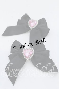 画像1: DearMyLove / シューズ用ビジューリボンクリップ  クロ×ピンク O-25-12-07-075-EL-ZA-OW-ZT271