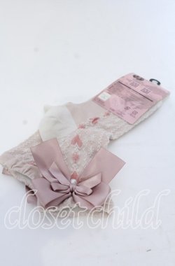 画像1: m petit by misako / ハートレース柄リボン付きクルーソックス 23-25ｃｍ ピンク O-25-12-07-078-LO-ZA-OW-OS