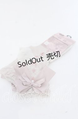 画像1: m petit by misako / ハートレース柄リボン付きクルーソックス 23-25ｃｍ ピンク O-25-12-07-078-LO-ZA-OW-OS