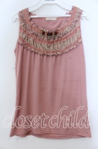 axes femme / 巻き薔薇レースフリルタンクトップ  ピンク O-25-12-07-016-AX-TO-IG-OS