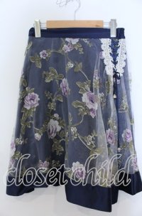 axes femme / 花柄オーガンジー重ねスカート  ネイビー O-25-12-07-017-AX-SK-IG-ZT1212G