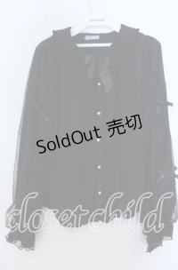 axes femme kawaii / ドットチュールブラウス Ｍ くろ O-25-12-07-026-AX-BL-IG-OS