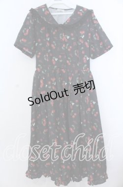 画像1: axes femme / チェリーローズ柄セーラーワンピース Ｍ クロ O-25-12-07-040-AX-OP-IG-ZT011