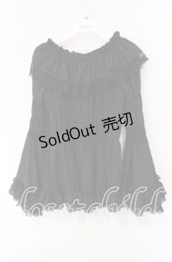 画像1: ATELIER PIERROT / ローズオフショルダーシャーリングブラウス  ブラック O-25-12-08-025-EL-BL-IG-OS