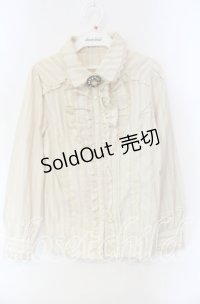 axes femme / 胸元フリルストライプブラウス  アイボリー O-25-12-08-037-AX-BL-IG-OS