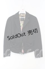 JESUS DIAMANTE / バックティアードリボンポケットジャケット 39 クロ 裏地ヒョウ薔薇 O-25-12-08-055-JE-JA-IG-OS