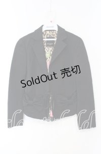 JESUS DIAMANTE / バックティアードリボンポケットジャケット 39 クロ 裏地ヒョウ薔薇 O-25-12-08-055-JE-JA-IG-OS