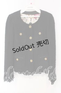 JESUS DIAMANTE / ツイードジャケット 40 クロ 裏地ヒョウ薔薇 O-25-12-08-058-JE-JA-IG-OS