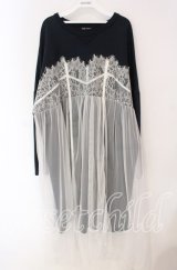 Candy Stripper / LACE LINGERIE SWEAT ONE-PIECE ワンピース  ネイビー×ホワイト O-25-12-08-064-PU-OP-IG-OS