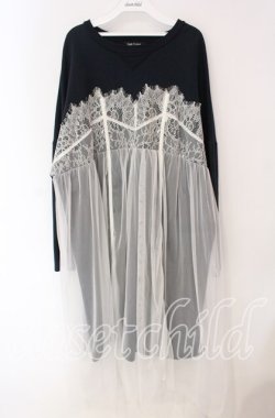 画像1: Candy Stripper / LACE LINGERIE SWEAT ONE-PIECE ワンピース  ネイビー×ホワイト O-25-12-08-064-PU-OP-IG-OS