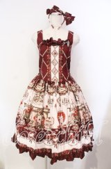 ALICE and the PIRATES / Kitten's Wonder Night Tea Party柄ジャンパースカートI型  えんじ O-25-12-08-007-PA-JA-IG-OS