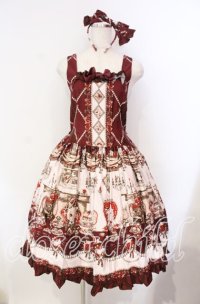 ALICE and the PIRATES / Kitten's Wonder Night Tea Party柄ジャンパースカートI型  えんじ O-25-12-08-007-PA-JA-IG-OS