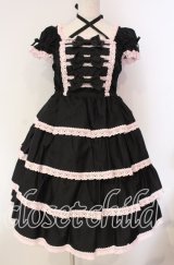 BABY,THE STARS SHINE BRIGHT / リボンミルキーシュガージャンパースカート  クロ×ピンク O-25-12-08-014-BA-OP-OW-OS