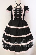 画像1: BABY,THE STARS SHINE BRIGHT / リボンミルキーシュガージャンパースカート  クロ×ピンク O-25-12-08-014-BA-OP-OW-OS (1)