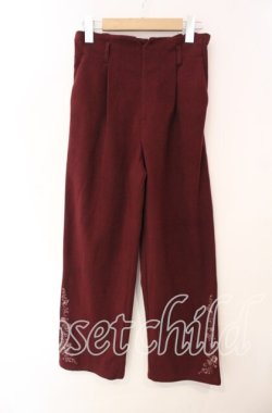 画像1: axes femme / 裾刺繍起毛ストレートパンツ M ワイン O-25-12-09-035-AX-PA-OW-OS