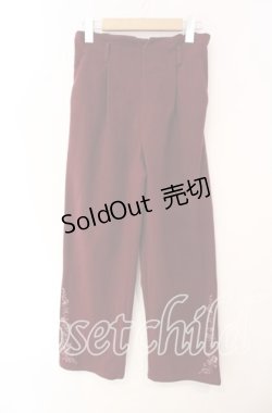 画像1: axes femme / 裾刺繍起毛ストレートパンツ M ワイン O-25-12-09-035-AX-PA-OW-ZT503