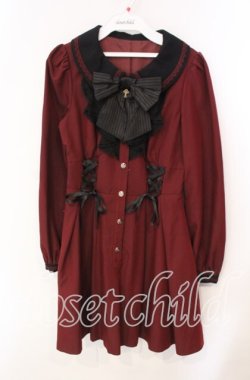 画像1: Secret Honey / ウエストレースアップラッフルワンピース  ワイン O-25-12-09-009-CA-OP-OW-OS